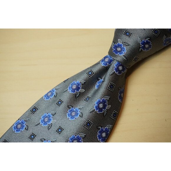 Ermenegildo Zegna CURRENT Metallic Silver Blue PERFECT Floral LUXURY Silk Tie